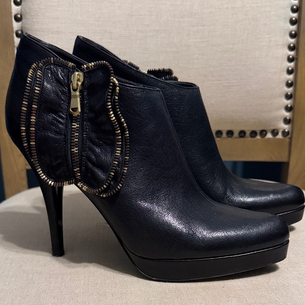 Juicy Couture Black Ankle Booties with Gold Accents, Size 10M